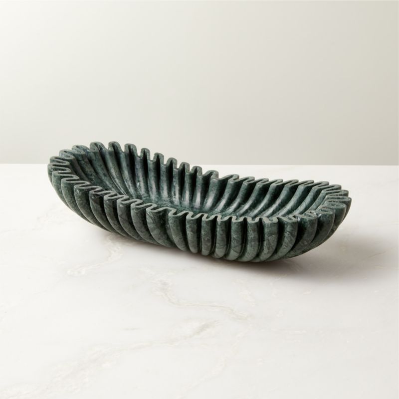 Reve Modern Fluted Green Marble Oval Bowl | CB2 | CB2