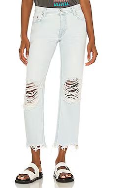 Free People Maggie Mid Rise Straight Leg in Paradise Blue from Revolve.com | Revolve Clothing (Global)