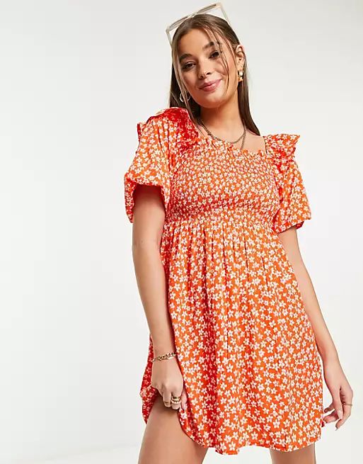 Influence frill detail mini dress in red ditsy floral | ASOS (Global)