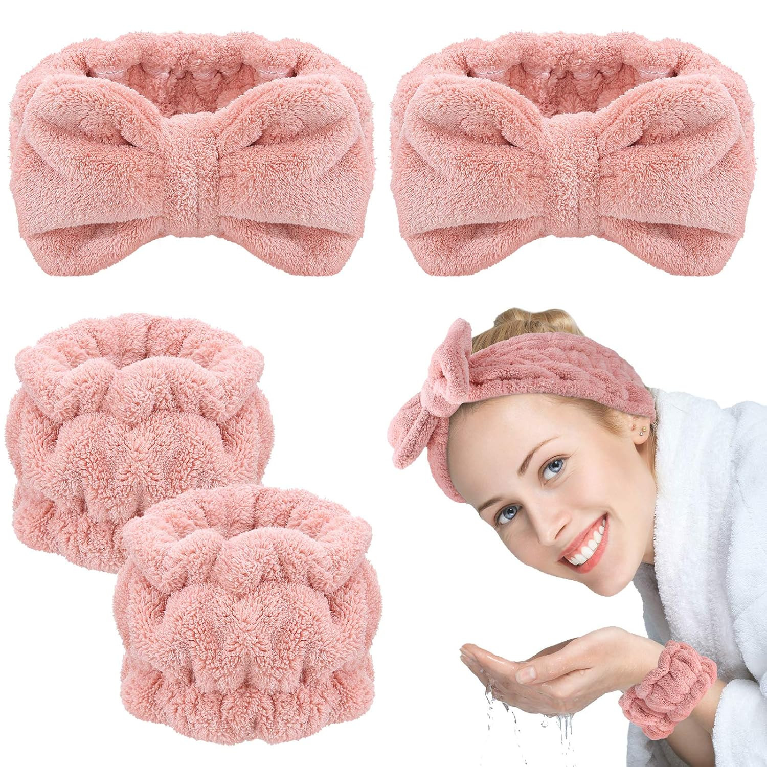 4 Pieces Spa Headband Wrist Washband Scrunchies Cuffs for Washing Face, Towel Wristbands Hair Hea... | Amazon (US)
