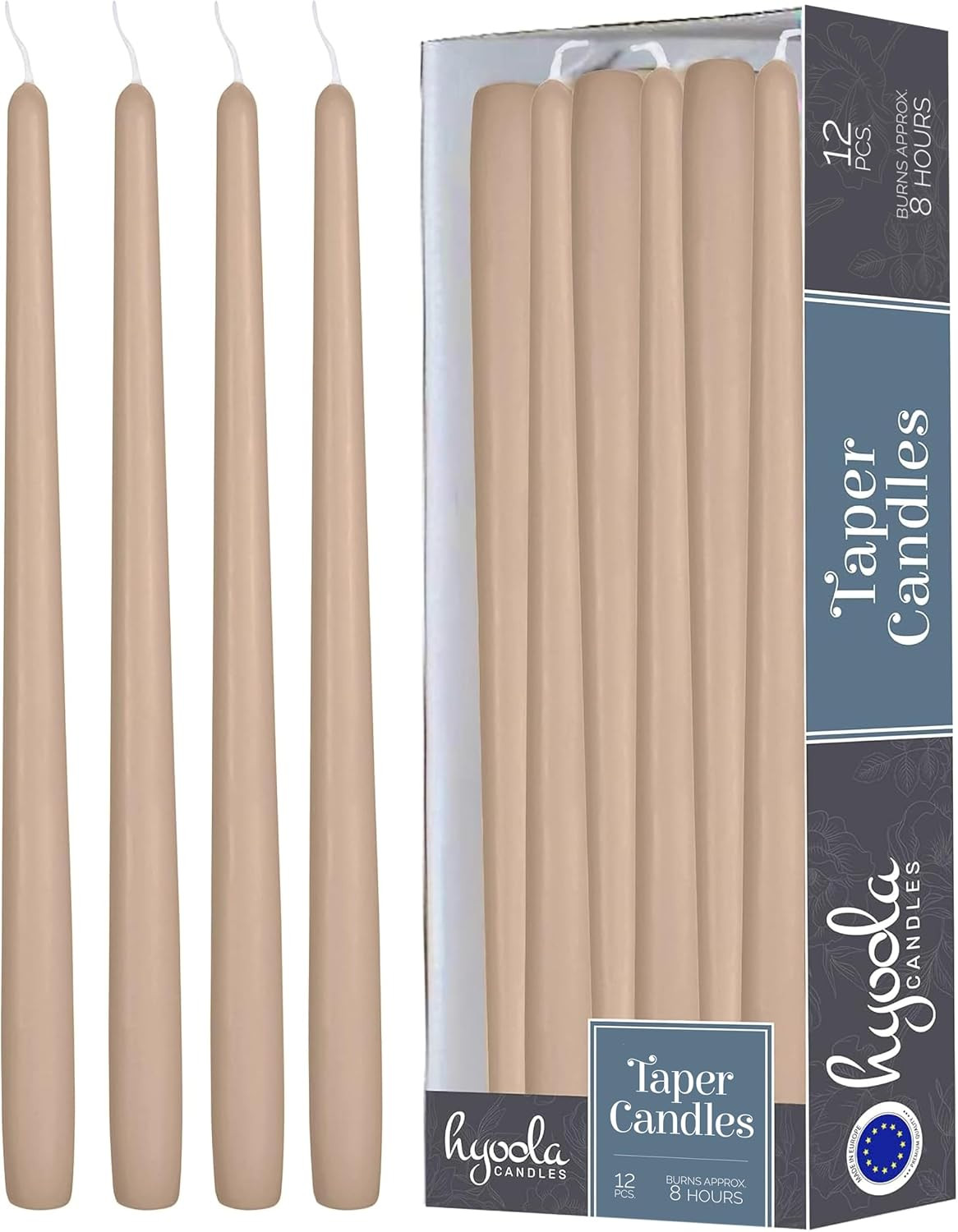 Hyoola 12 Pack Tall Taper Candles - 10 Inch Sahara Beige Dripless, Unscented Dinner Candle - Paraffin Wax with Cotton Wicks - 8 Hour Burn Time | Amazon (US)