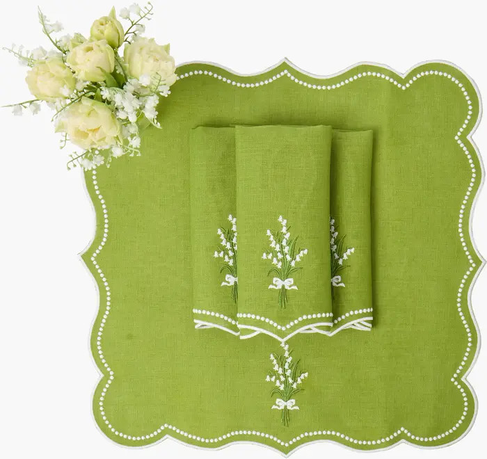 Green Lily of the Valley Eloise Linen Napkins | Nordstrom