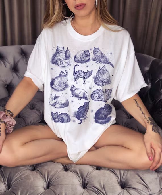 Cat Shirt Light Academia Clothing Mystical T Shirt Cat Lover - Etsy | Etsy (US)