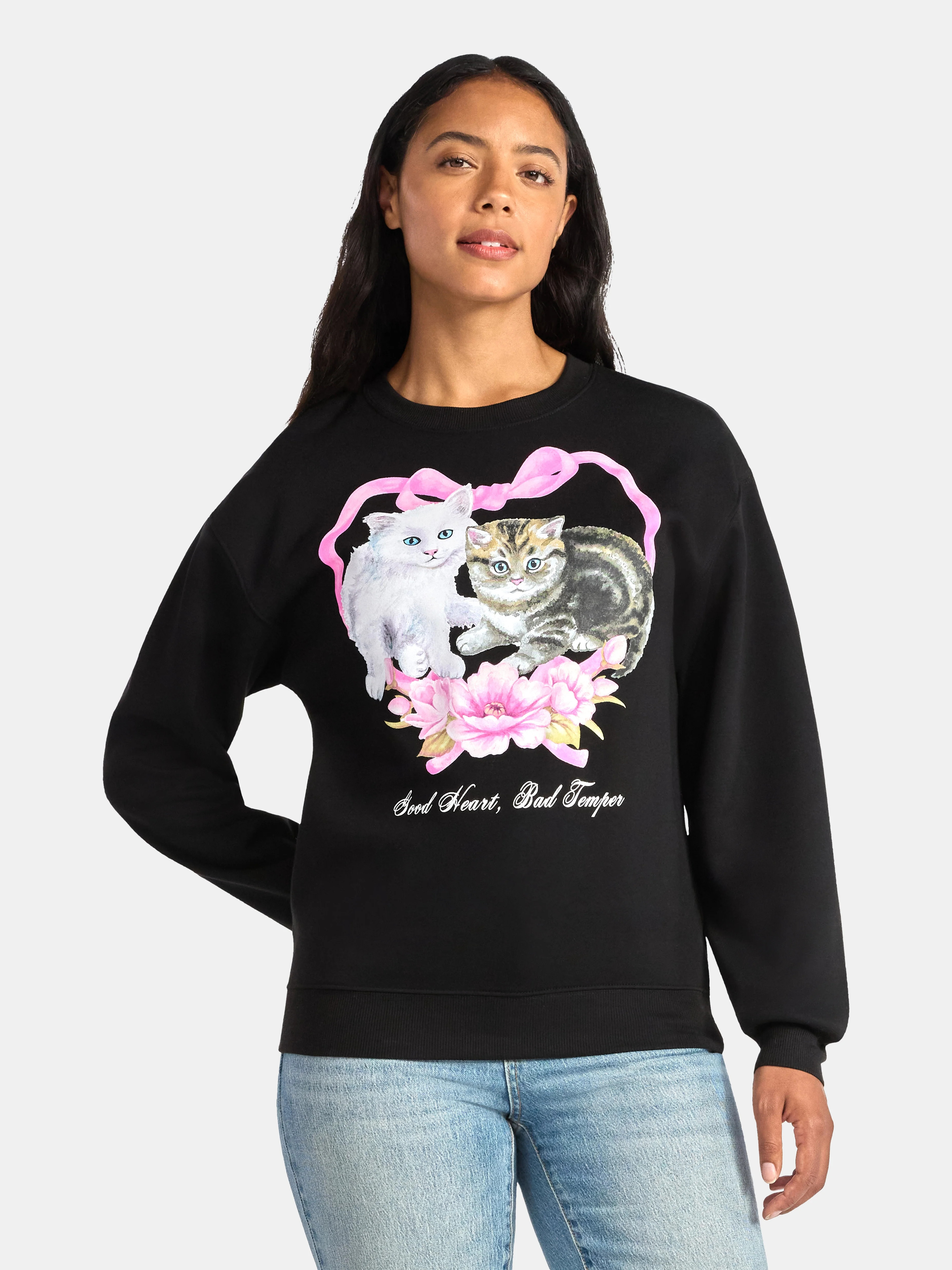 Women's Bad Temper Cats Graphic Sweatshirt with Long Sleeves, Sizes XXS-XXL | Walmart (US)