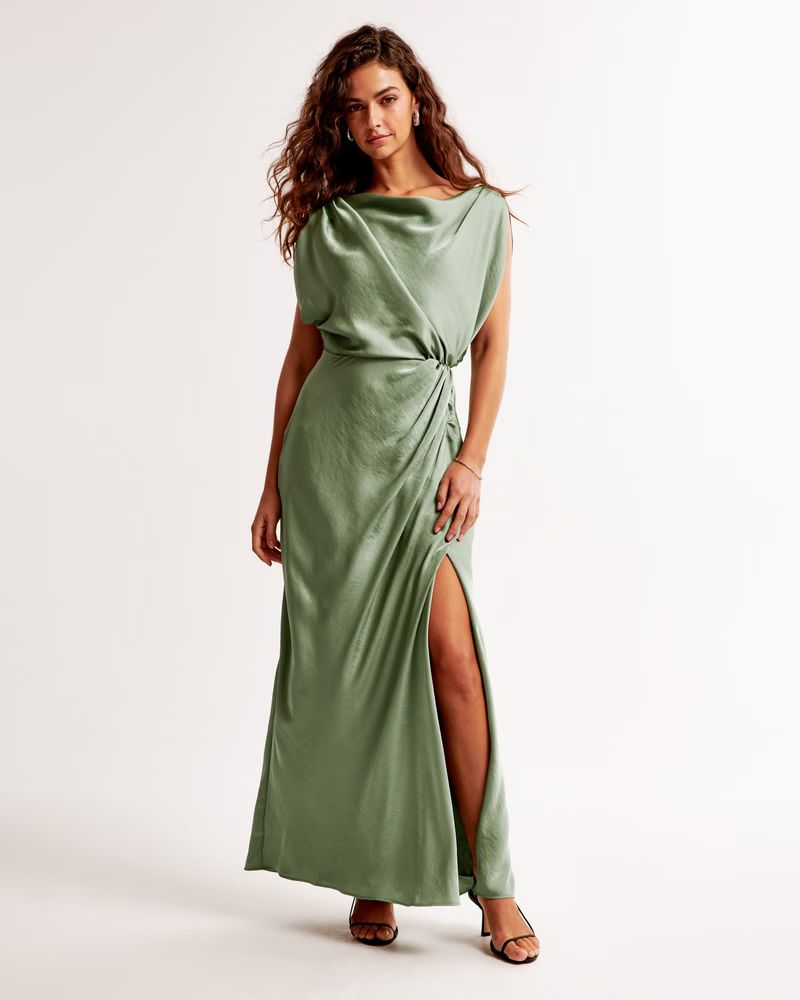 High-Neck Draped Maxi Dress | Abercrombie & Fitch (US)