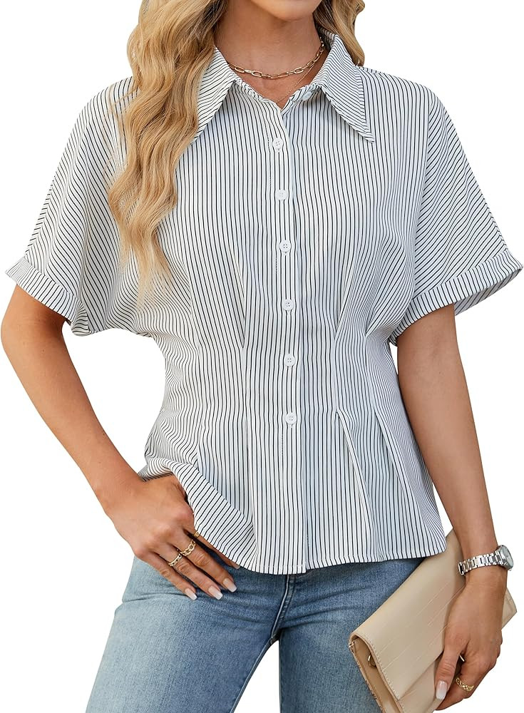 BMJL Women's Button Down Peplum Blouse | Amazon (US)