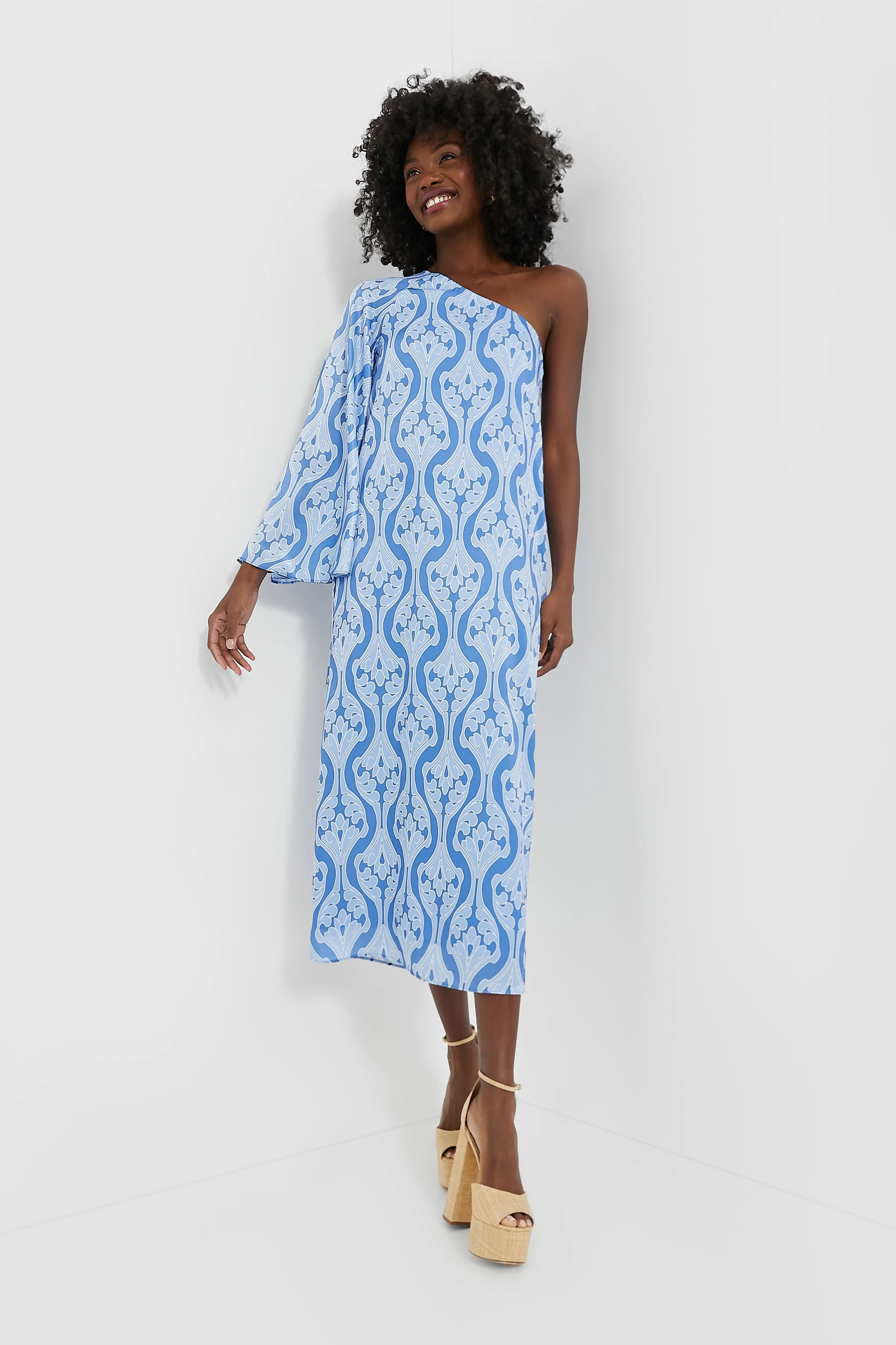 One Shoulder Blue Geometric Luna Dress | Tuckernuck (US)