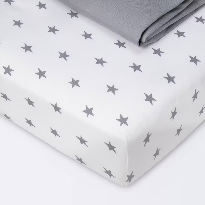 Fitted Jersey Crib Sheet - Gray & Scatter Star - Cloud Island™ 2pk | Target