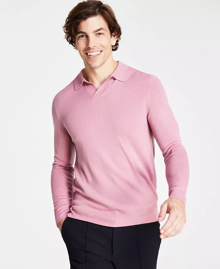 Men's Regular-Fit Sweater-Knit Johnny Collar Polo Shirt, Created for Macy's | Macy's