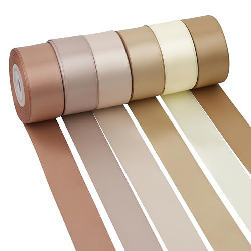 DINDOSAL Champagne Ribbon 1 Inch Satin Ribbon 6 Rolls Assortment Pale Gold Ribbon for Wedding Silk Antique Gold Ribbon for Wedding Ribbon for Gift Wrapping Hair Bows Crafts Bouquet - 60Yards | Amazon (US)