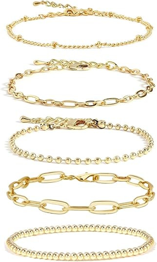 Gold Chain Bracelet For Women,14K Real Gold Link Dainty Bracelets Stake Adjustable Layered Bracel... | Amazon (US)