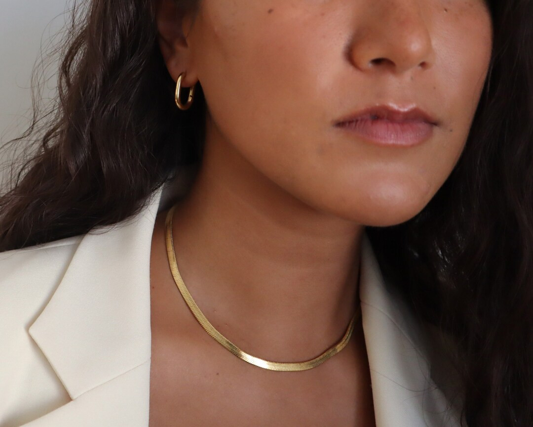 18K Gold Plated Stainless Steel Snake Chain Necklace, 4MM Herringbone Chain, Water and Tarnish Re... | Etsy (US)