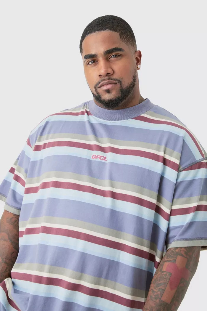 Plus Oversized Carded Heavy Striped Ofcl T-shirt | boohoo (US & Canada)