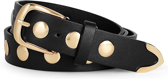 WERFORU Women Fashion Leather Belt Studded Leather Belt Ladies Belts for Jeans Dress Punk Belt | Amazon (US)
