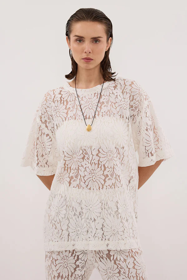 WILMA WHITE LACE TEE | DISSH