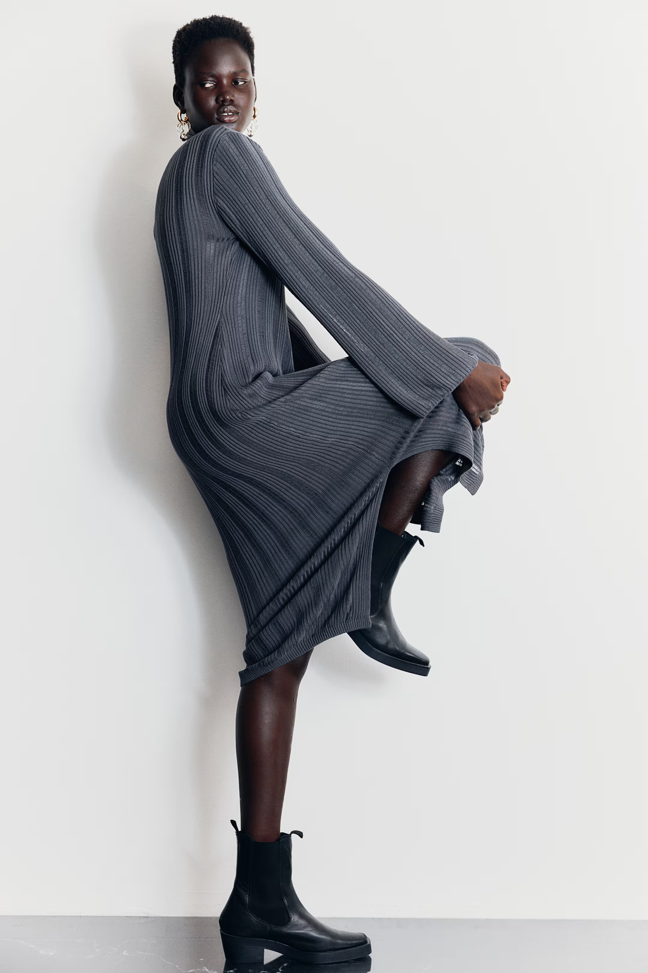 Textured-knit Bodycon Dress - Dark gray - Ladies | H&M US | H&M (US + CA)
