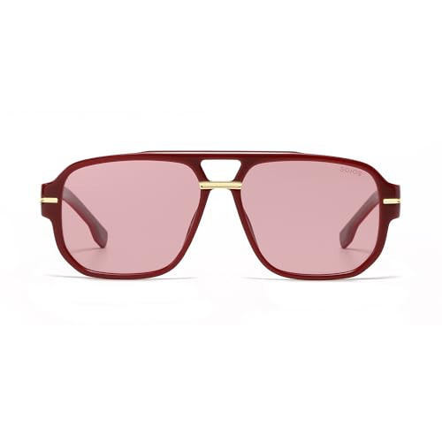 SOJOS Retro Square Aviator Sunglasses for Women Men, 80s 90s Vintage Trendy Polarized Aviators SJ2692, Red/Light Red Tint | Amazon (US)