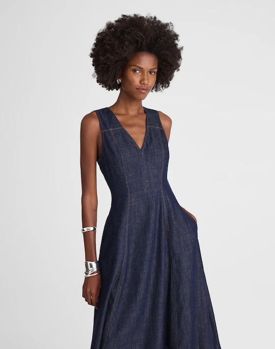 Denim V-Neck Circle Midi Dress | Madewell | Madewell
