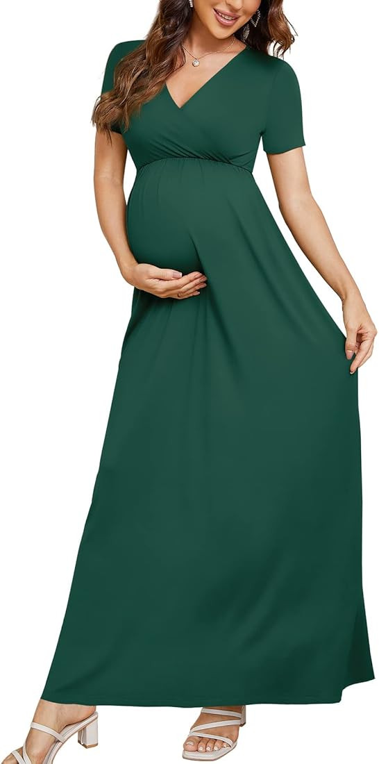 Xpenyo Maternity Maxi Dress Women Casual Wrap Long Baby Shower Pregnancy Dresses | Amazon (US)