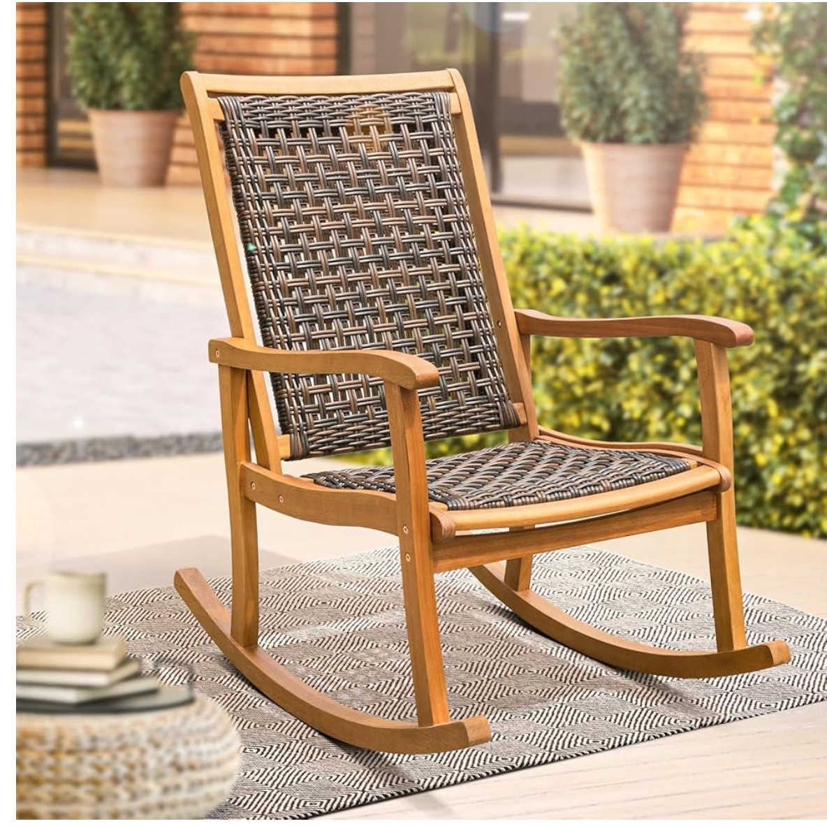 Wood wicker rocking chair / outdoor furniture 

#LTKSeasonal #LTKHome #LTKFamily