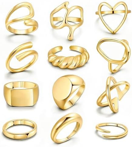 FAXHION 12PCS Gold Stackable Rings Set for Women, 18K Gold Plated Open Stacking Knuckle Ring, Adj... | Amazon (US)