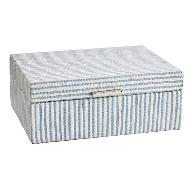Daniela Blue Striped Woven Box with Silver Handle, 9.4x7 | At Home