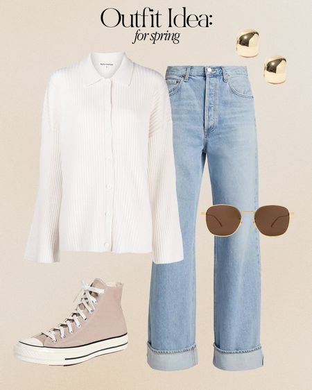 Casual spring outfit idea 

Reformation sweater, bottega sunglasses, AGOLDE jeans, converse sneakers
