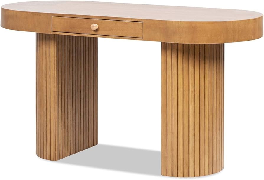 Jennifer Taylor Home Jesse 55.5" Single Drawer Fluted Oval Console Desk, Honey Brown Rubberwood | Amazon (US)