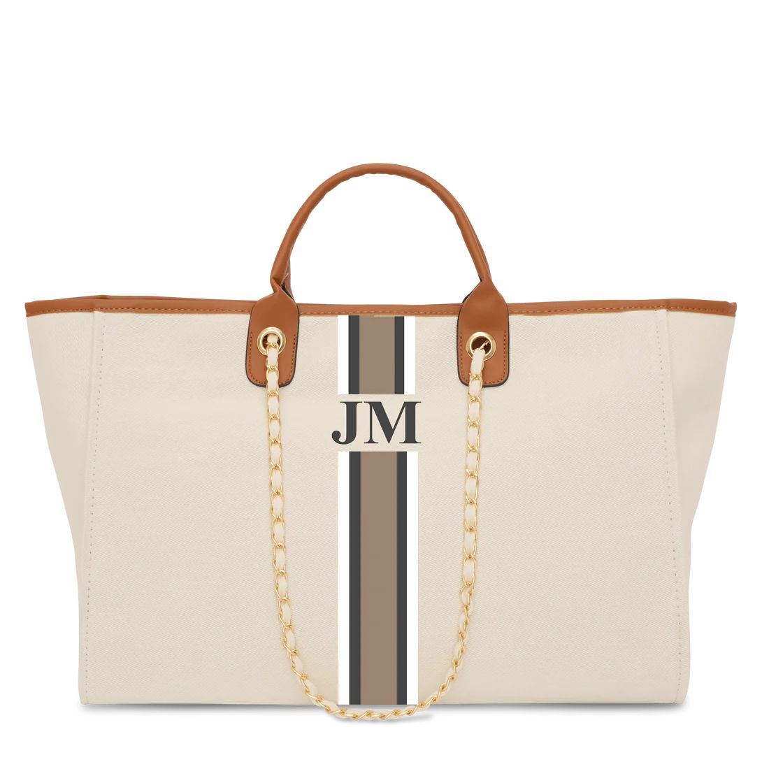 Lily & Bean Canvas Chain Tote Bag Cream - Light Tan Handles & Gold Det | Lily and Bean