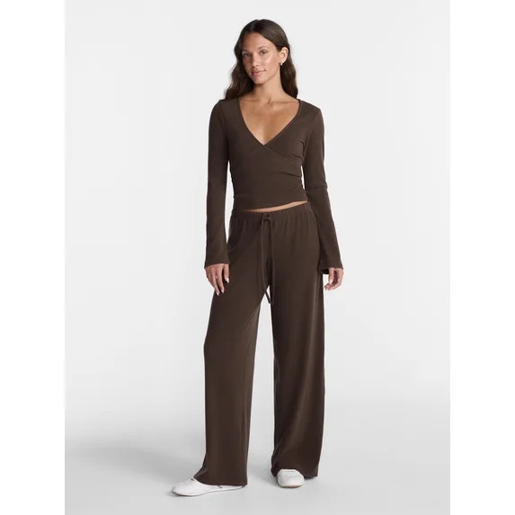 No Boundaries Ribbed Ballet Top and Flare Pants Set, 2 Piece, Women's XXS-XXL | Walmart (US)