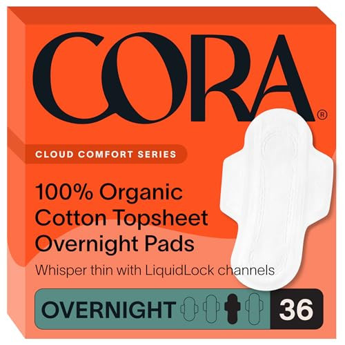 Cora 100% Organic Cotton Topsheet Pads | 36 Overnight Pads | Amazon (US)
