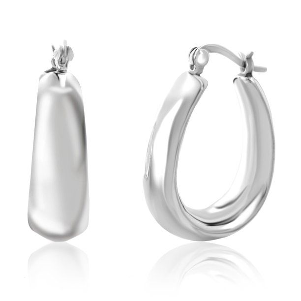 Lesa Michele Polished Lightweight Wide Oval Hoop Earrings in Rhodium Plated Sterling Silver for W... | Walmart (US)