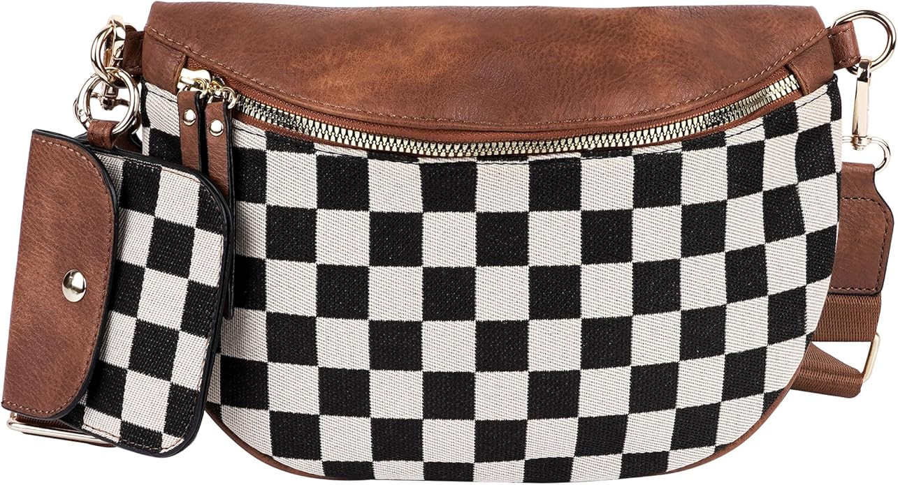 Checkerboard Crossbody Bag with Coin Pouch – Women's Adjustable Shoulder Belt Bag, Multi-Way Sl... | Amazon (US)