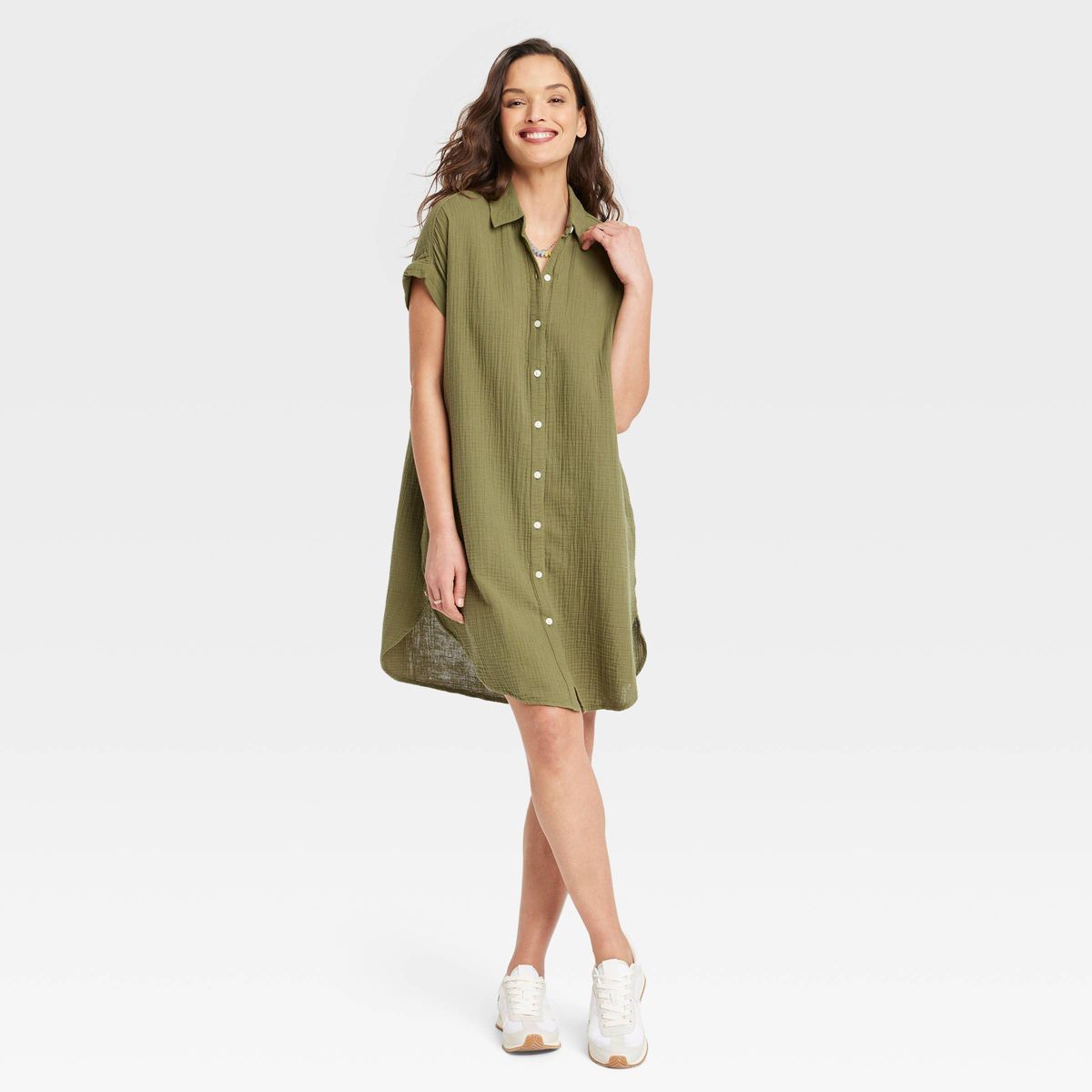 Women's Short Sleeve Mini Shirtdress - Universal Thread™ Olive Green M | Target