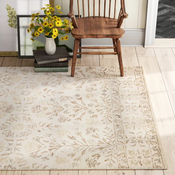 Aden Handmade Hand Hooked Wool Ivory/Neutral Rug | Wayfair North America