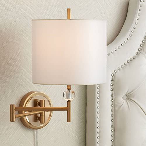 Kohle Modern Swing Arm Wall Lamp Polished Brass Plug-in Light Fixture White Cotton Sheer Double D... | Amazon (US)