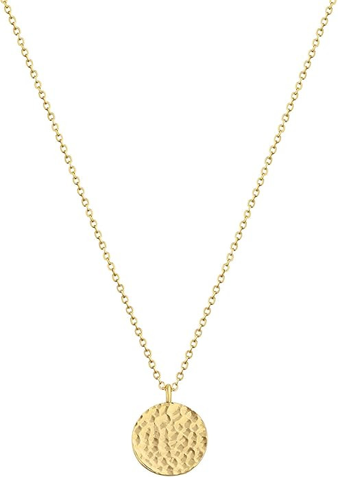 LOYATA Gold Pendant Necklaces for Women-Simple 14K Gold Round Circle Pendant Necklace Dainty Char... | Amazon (US)
