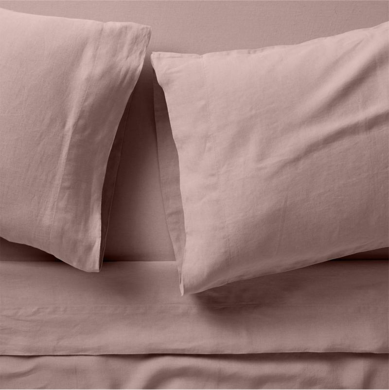 New Natural EUROPEAN FLAX-certified Linen Moody Mauve Queen Bed Sheet Set + Reviews | Crate & Bar... | Crate & Barrel