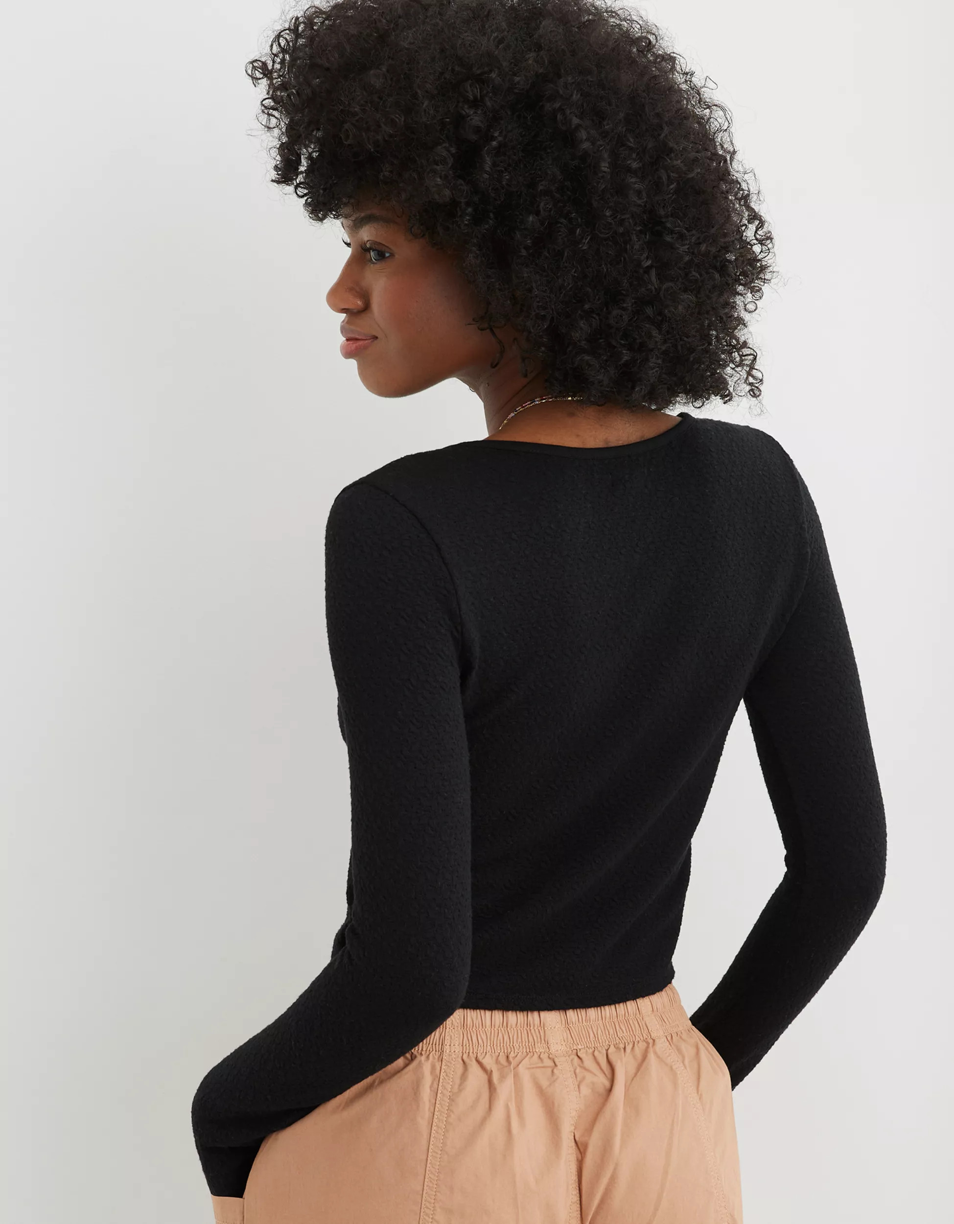 Aerie Long Sleeve Textured Cropped T-Shirt | Aerie