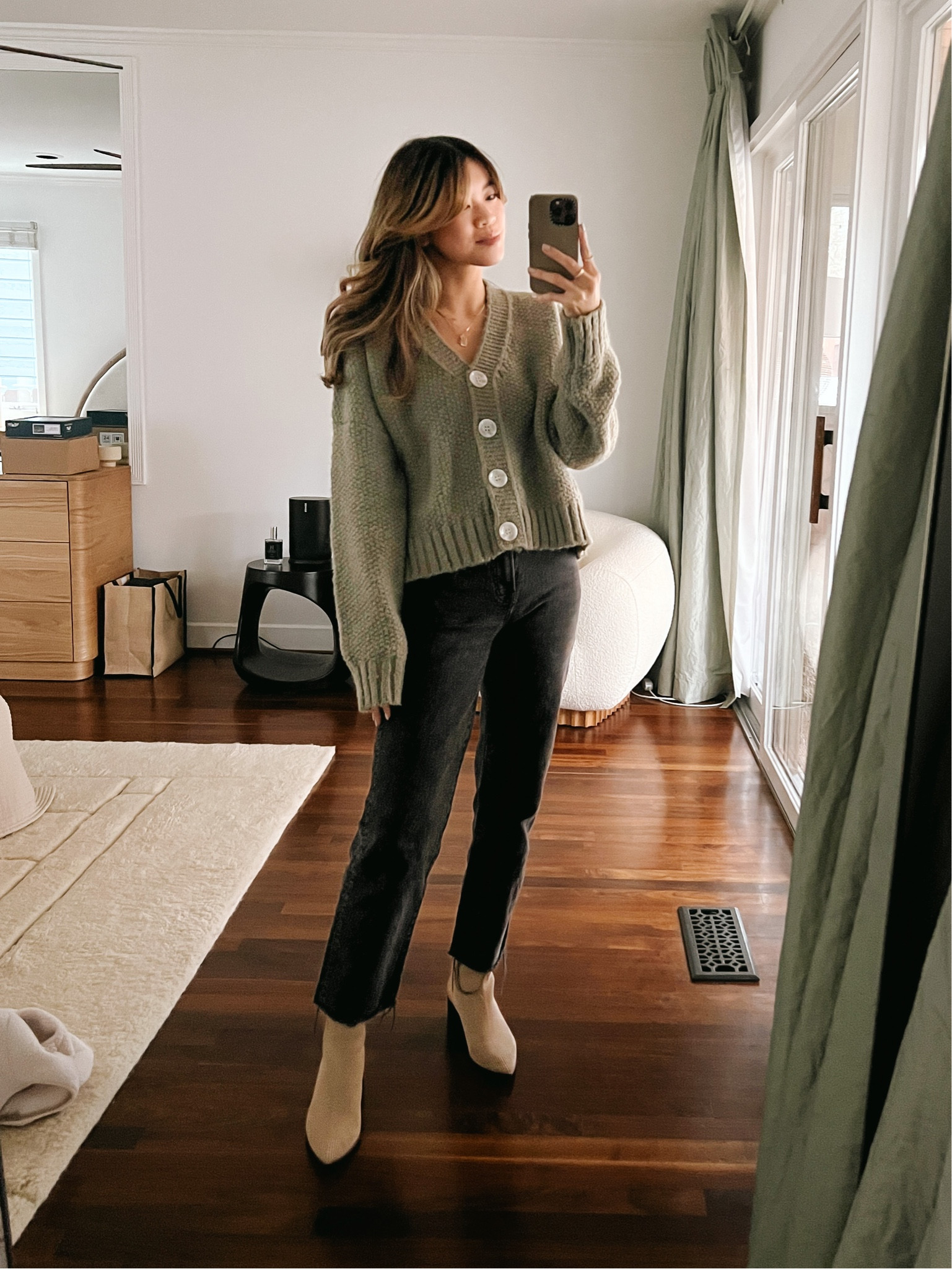 Revolve button up sweater. Madewell Perfect vintage straight jean - wearing size 23 petite

Hair: Dyson air wrap

#LTKsalealert #LTKworkwear #LTKSeasonal