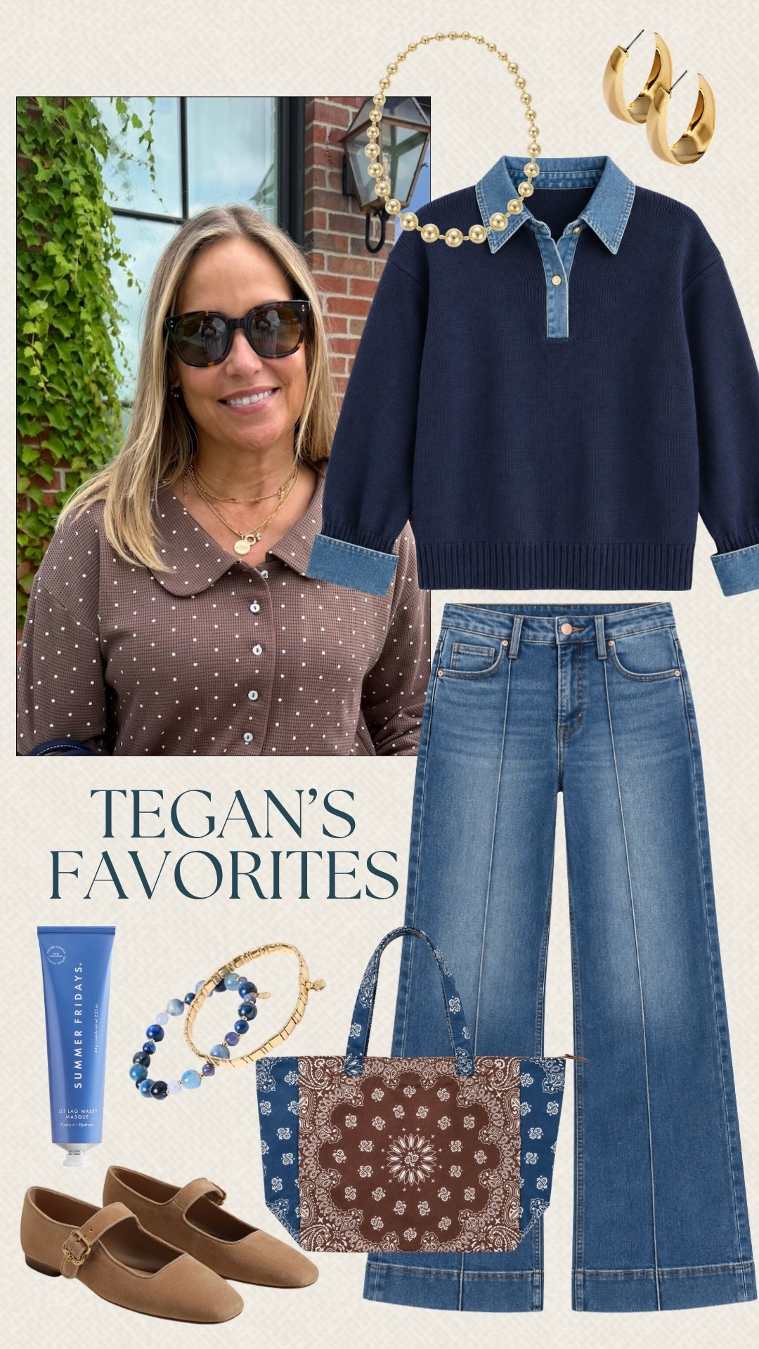 This Social Threads sweater and matching bag made it onto Tegan’s favorites list, and I love the navy paired with the lighter denim. The embroidered bag adds such a fun pop of color and texture. This would be cute for a weekend lunch, shopping, or a casual day out.

#LTKSeasonal #LTKOver40 #LTKMidsize