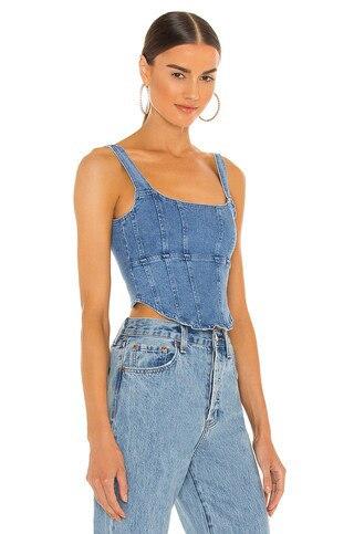 X REVOLVE Demi Top in Light Blue Denim | Revolve Clothing (Global)
