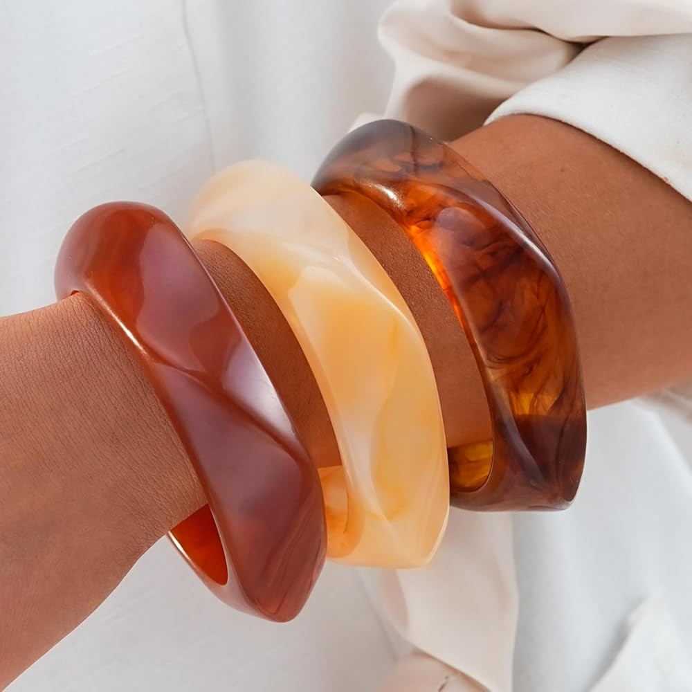 FAXHION Chunky Resin Acrylic Bangle Bracelets for Women, Colorful Wide Geometric Bangles Set, Sta... | Amazon (US)