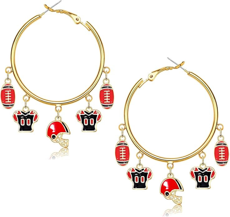 Game Day Football Earrings for Women Football Helmet Hoop Dangle Earring Sport Race Day Earrings ... | Amazon (US)
