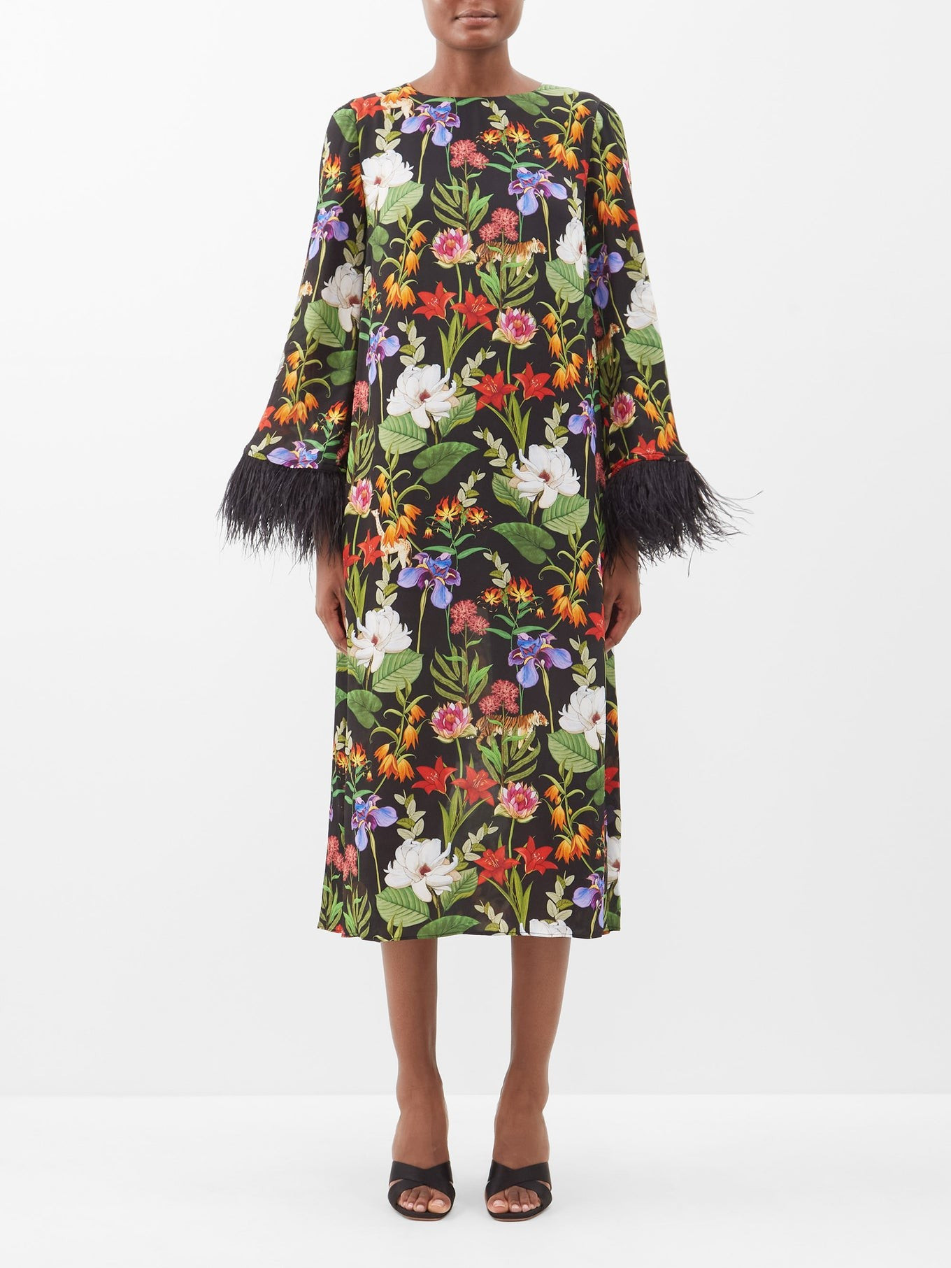 Frankie feather-trim floral-print crepe dress | Matches (US)