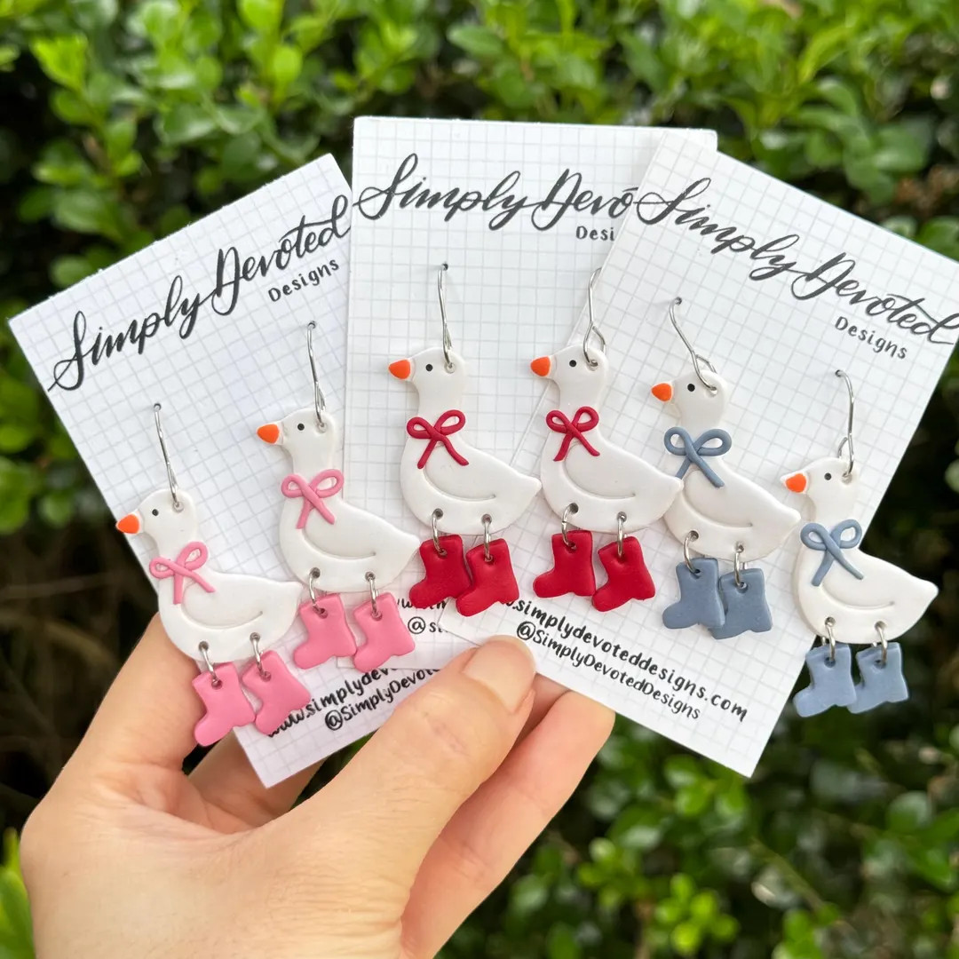 Handmade Goose With Boots Earrings (silver Hardware) | Polymer Clay | Lightweight Unique Fun Stat... | Etsy (US)