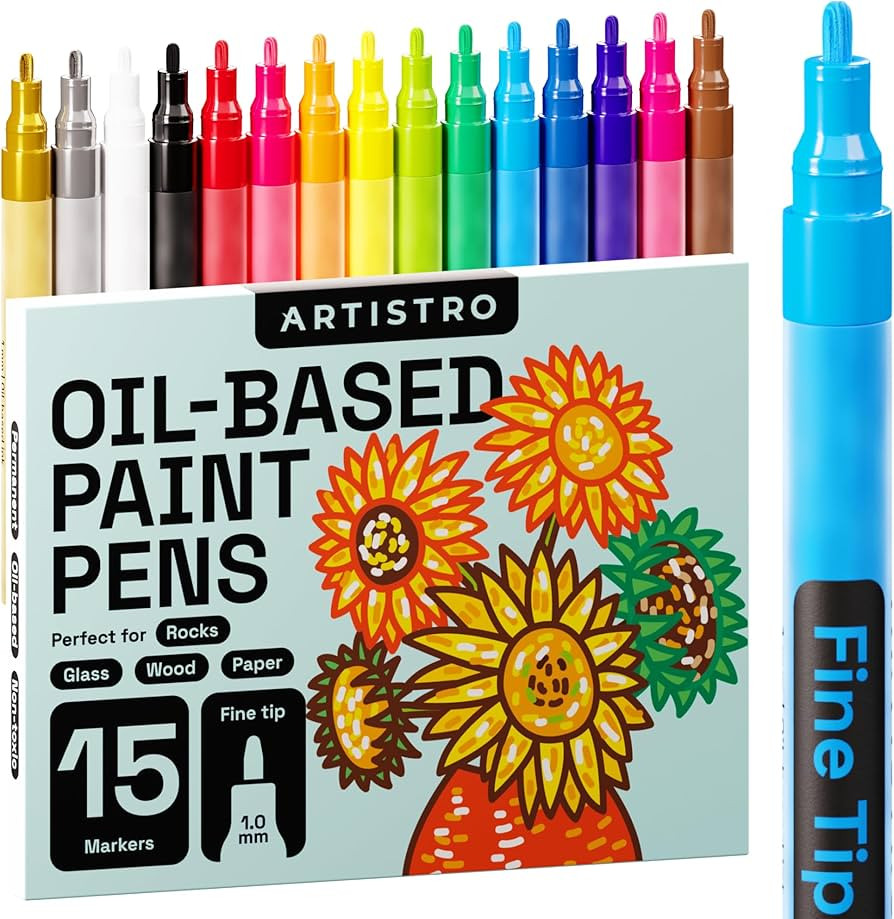 ARTISTRO 15 Oil Based Paint markers for Wood, Rock, Fabric, Glass - Permanent, Quick Dry, Waterpr... | Amazon (US)