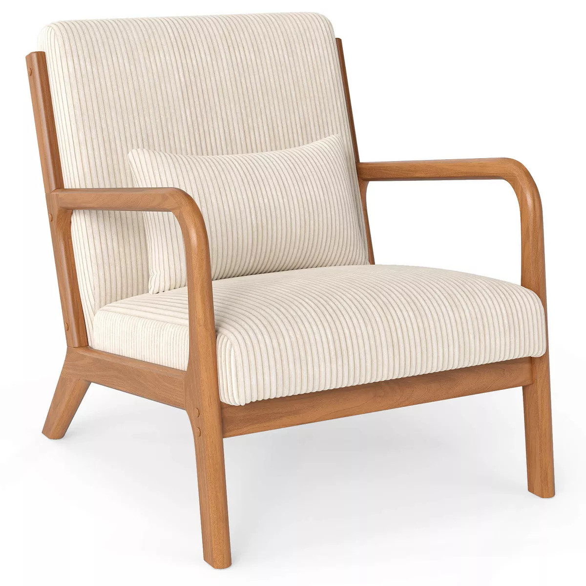 Costway 1 PCS Modern Accent Chair, Corduroy Upholstered Lounge Chair with Rubber Wood Armrests Be... | Target