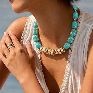 VIBILIA Boho Beaded Chunky Necklace for Women, Colorful Large Square Bead Choker, Trendy Y2K Summ... | Amazon (US)