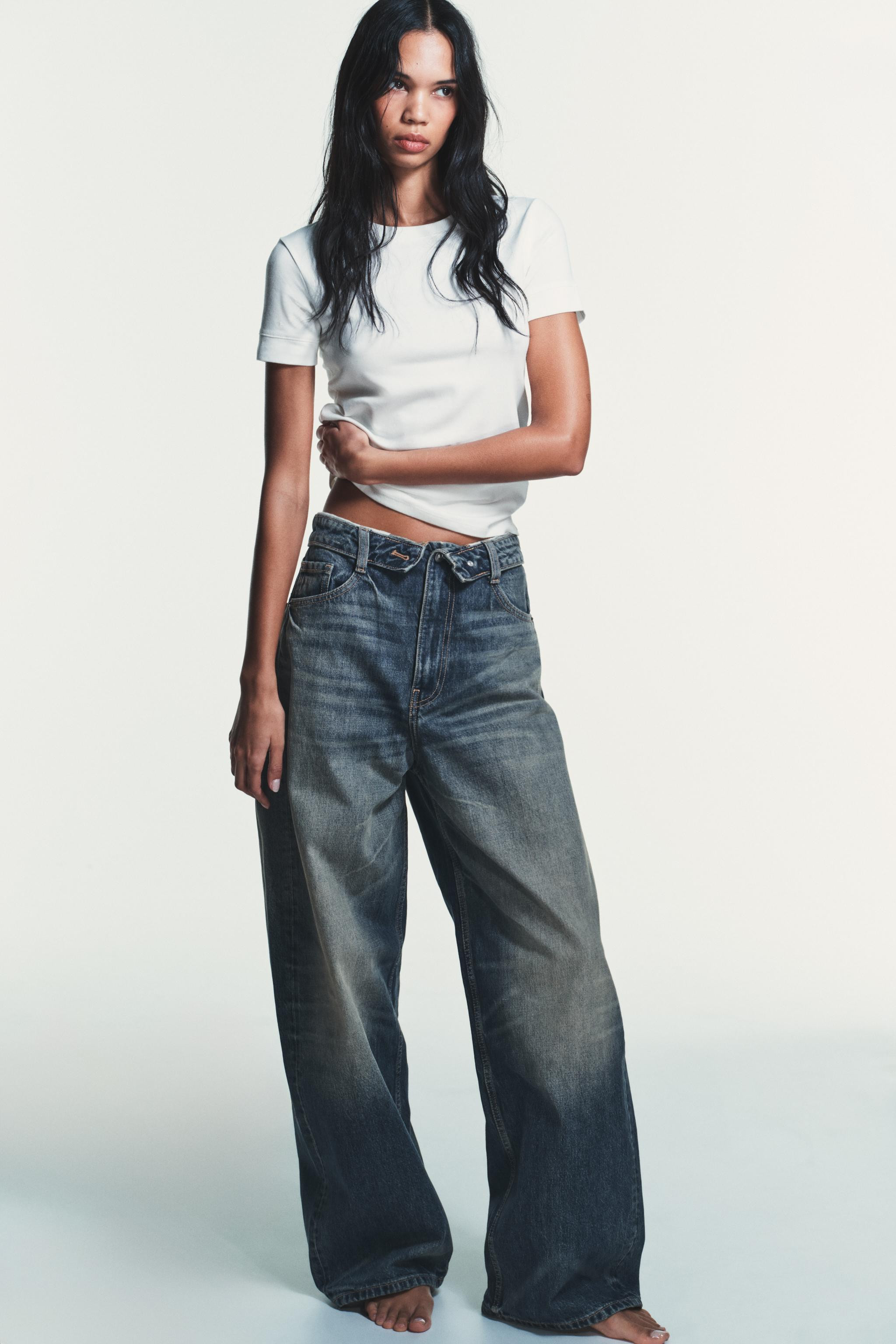 TRF MID-RISE FOLDED WAIST JEANS | Zara US